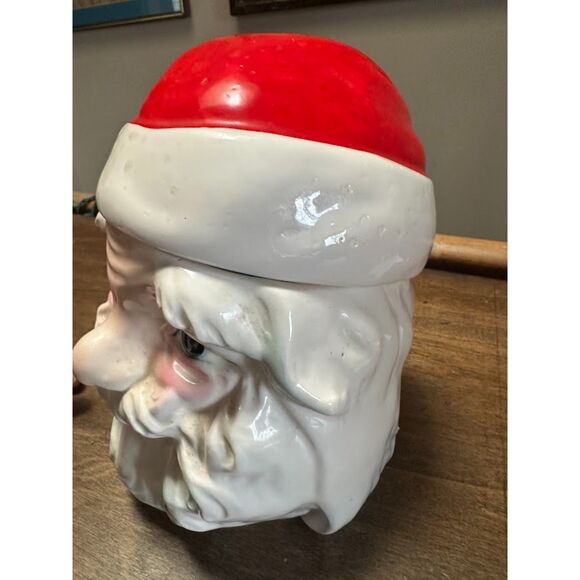 Vintage Santa Claus Cookie Storage Jar Lid Large Ceramic Christmas Kitchen Decor - Picture 10 of 11